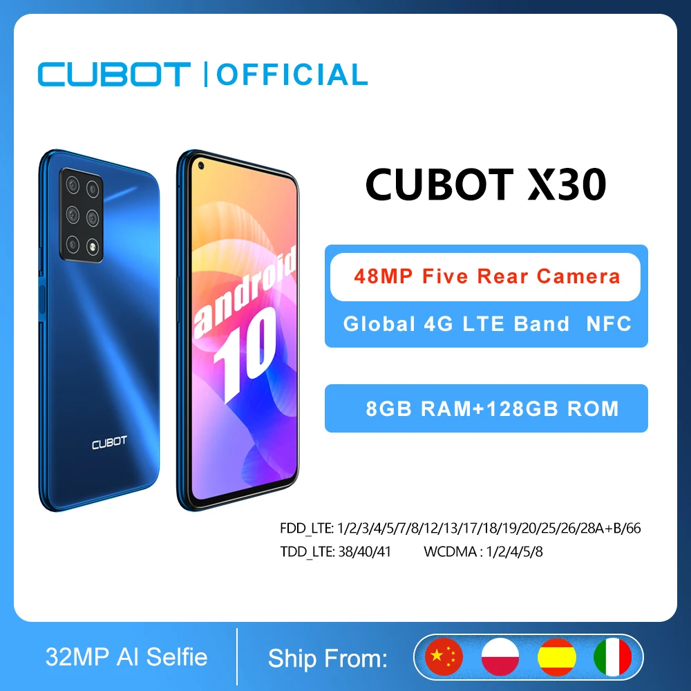 

8GB Smartphone Cubot X30 NFC 48MP Five Camera 32MP Selfie 128GB ROM 6.4" FHD+ Fullview Global Version Helio P60 Mobile Phone OTG