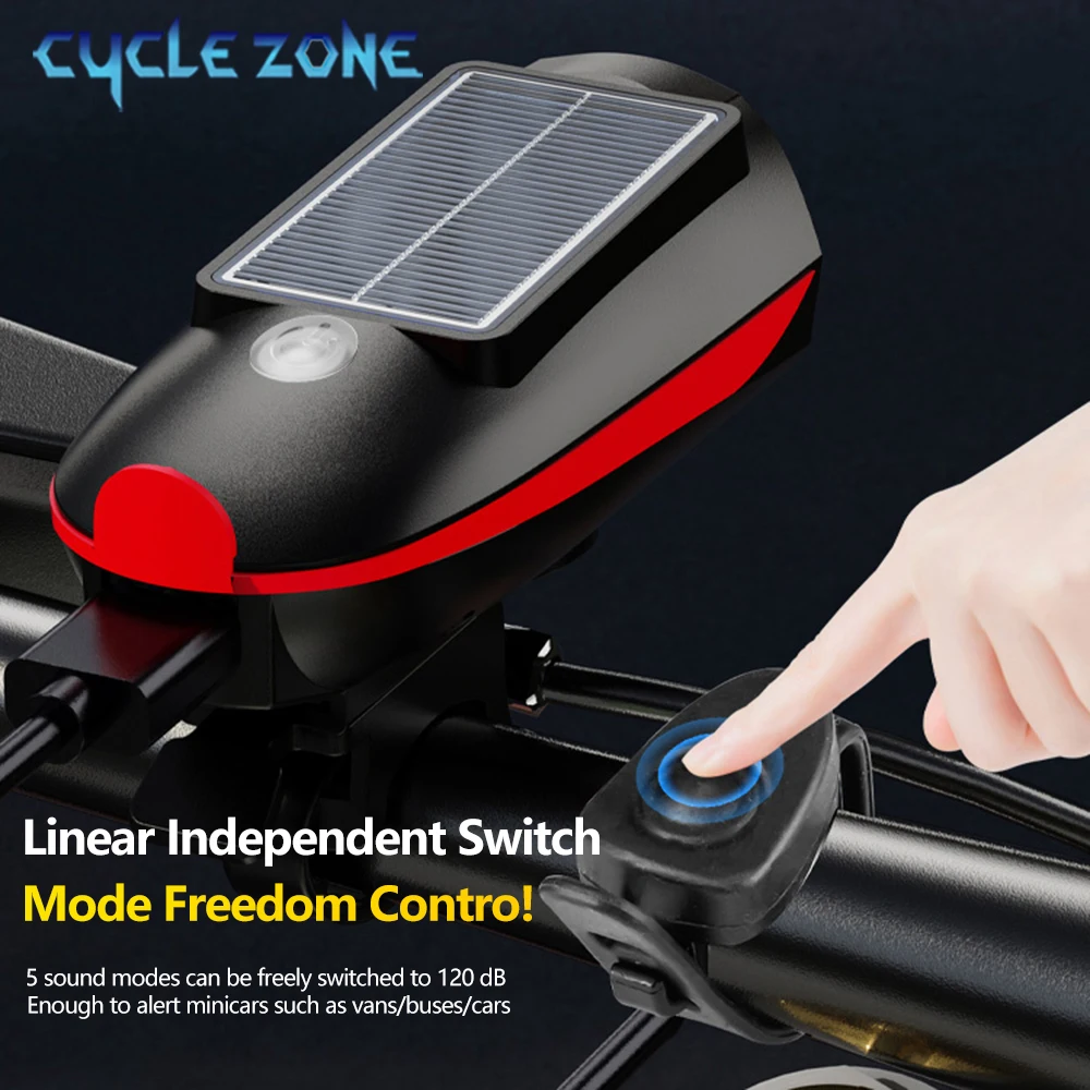 Солнечная велосипедная фара с электрическим звонком USB аккумуляторная лампа для