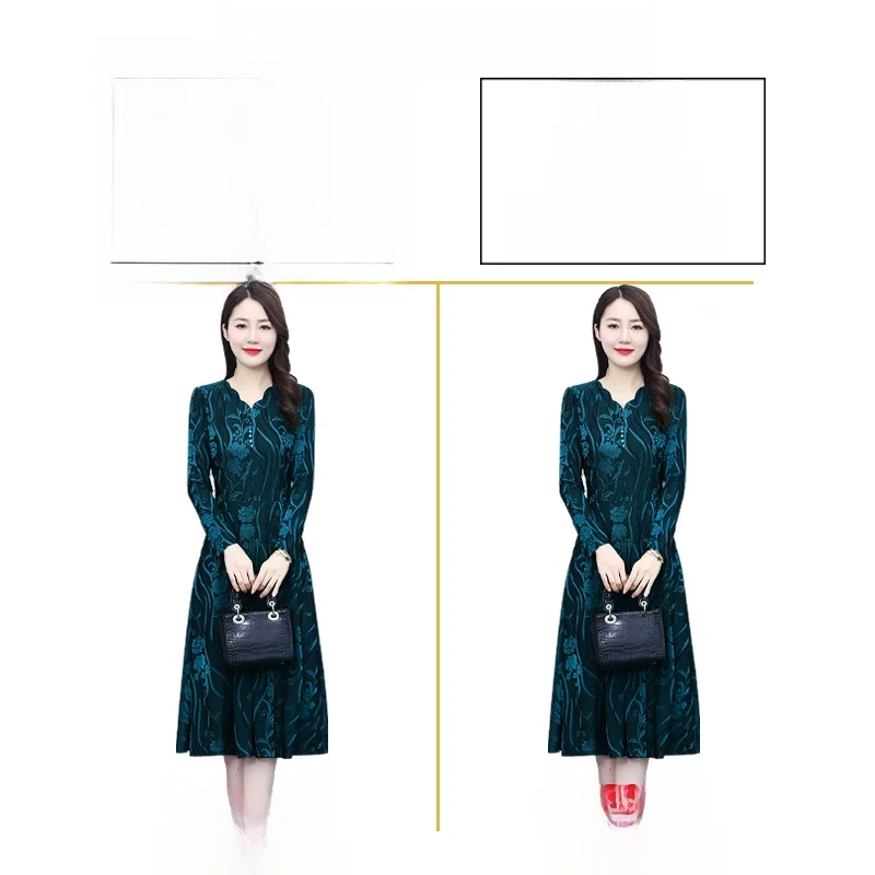 Autumn and Winter Long sleeve dress Women 2024 New Spring Mother Western Sle High end Fleece-lined Thicke...