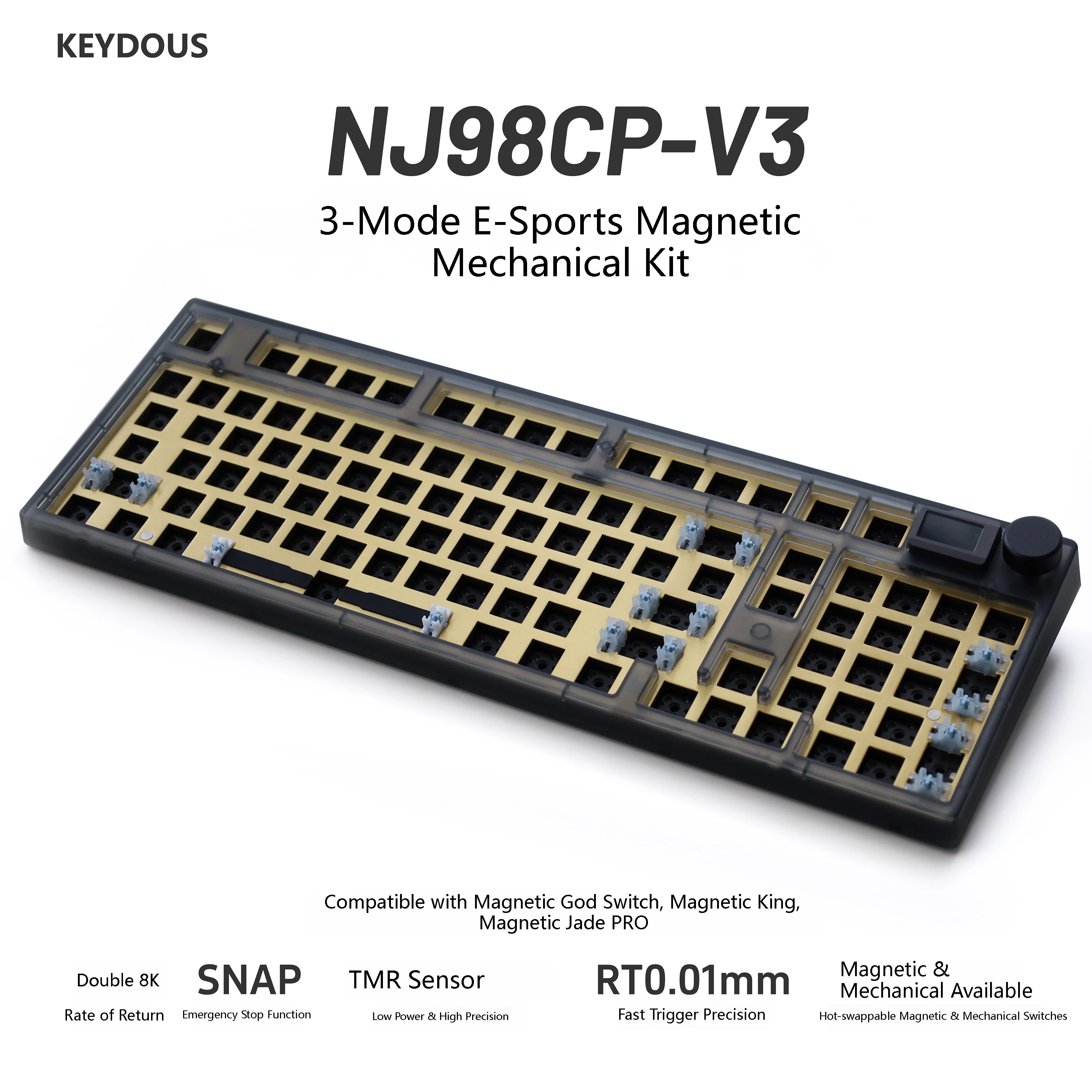Фото Игровая клавиатура Keydous NJ98-CP V3 с магнитными переключателями, три режима подключения, регулируемый ход клавиш, без зон смерти, беспроводная, с возможностью горячей замены переключателей №2