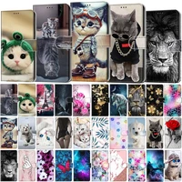 painted leather flip phone case for samsung galaxy s22 ultra s21 plus s20 fe lion cat butterfly wallet card holder stand cover