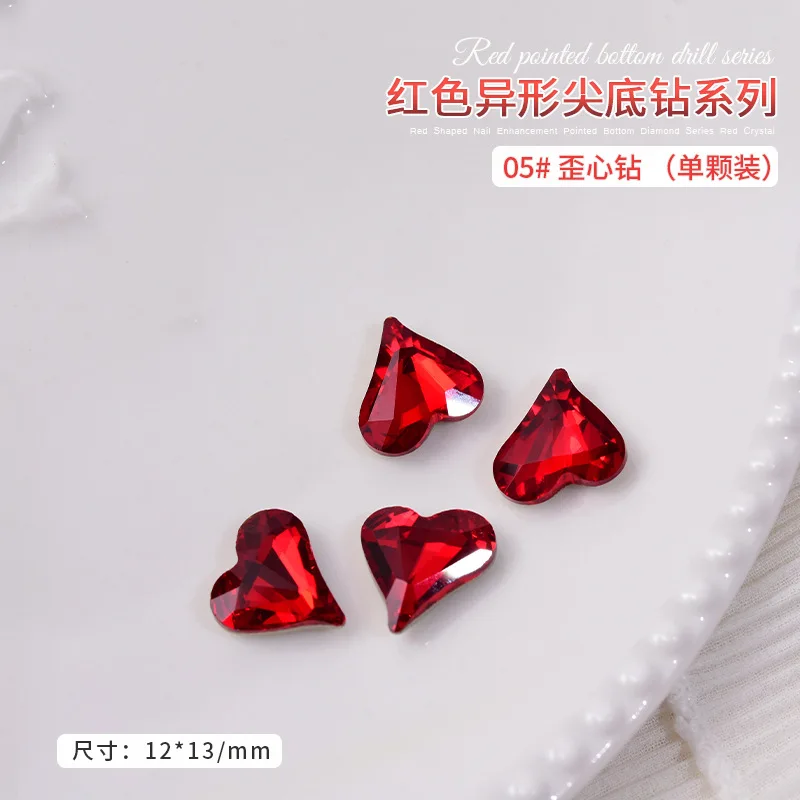 China Red Nail Ornament Crystal Big Diamond Crooked Peach Heart Fat Square Love Axe Pointed Bottom Glass Rhinestone Accessories images - 6