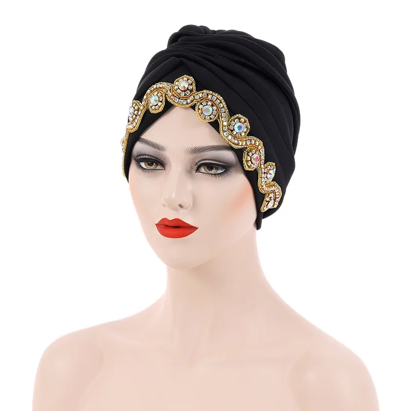 

African Cap Fashion Handmade Beading Muslim Hijab Hat Wedding Turban Women Braid Headwear Ladies Head Wraps Bonnets for Women