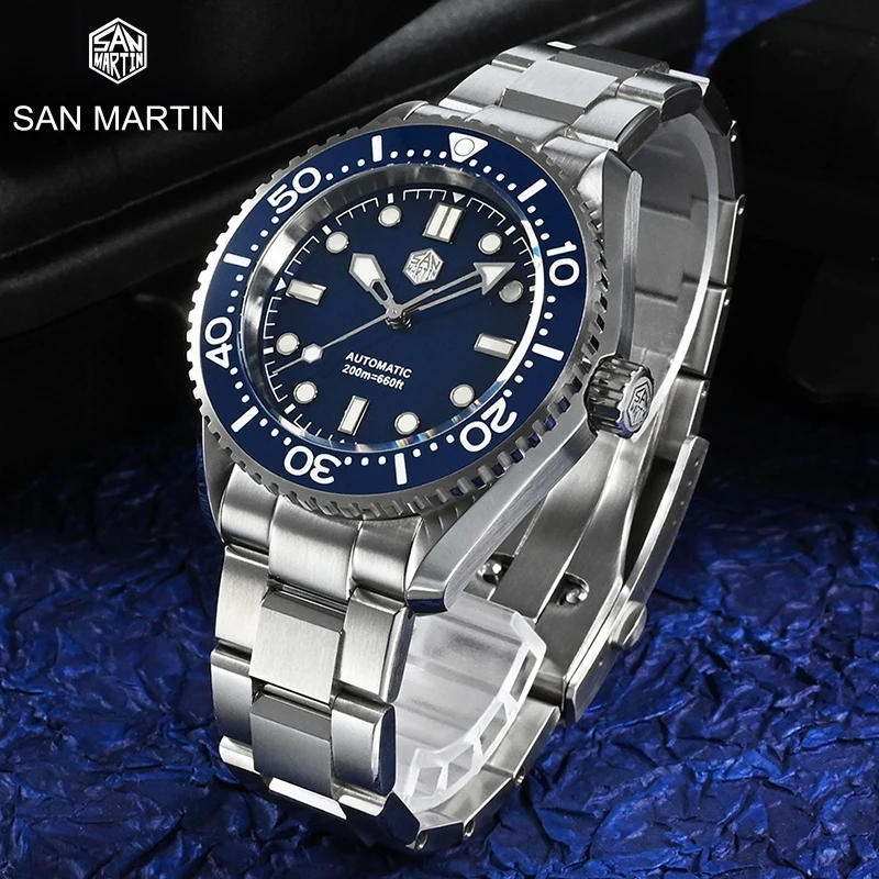 

San Martin SN036G Diver Enamel Dial Mens Watches 20 ATM BGW9 Luminous Classic Luxury Miyota 8215 Automatic Mechanical Wristwatch