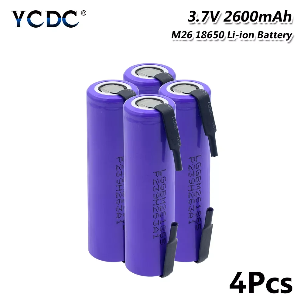 

New 1-10 PCS 3.7V High Drain 10A M26 18650 lithium battery 2600mAh rechargeable batteries with nickel tape for Flashlight