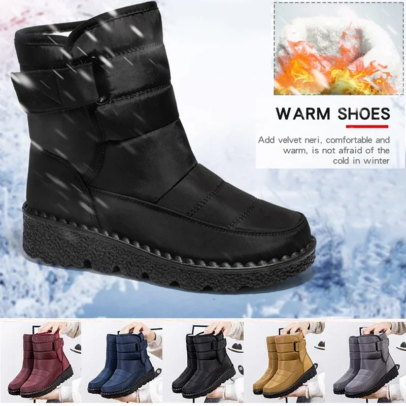 

Женские Водонепроницаемые ботинки на меху, зимние Нескользящие Теплые ботильоны с круглым носком