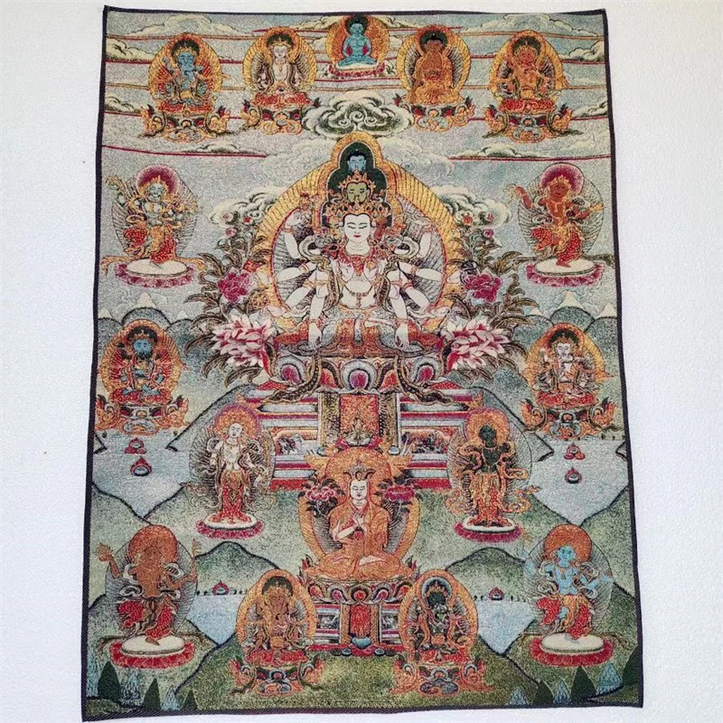 

Tantric Thangka, embroidered brocade painting, Thousand-handed Avalokitesvara, exquisite home decoration, auspicious Thangka