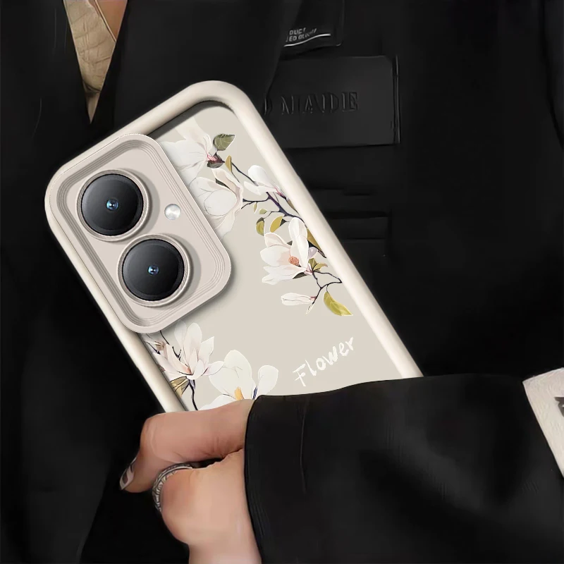 New Silicone Case For Vivo Y36 Y72 Y67 Y55 Y53S Y51A Y51 Y50 Y35M Y35 White Painting Flowers Shockproof Soft Phone Cover