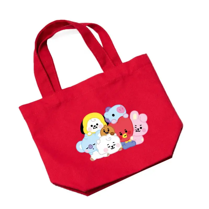 Kawaii Line Friends Bt21 Anime Hobby Tata Chimmy Cooky Summer New Canvas Handbag Lunch Box Going Out Sundries Storage Bag images - 6