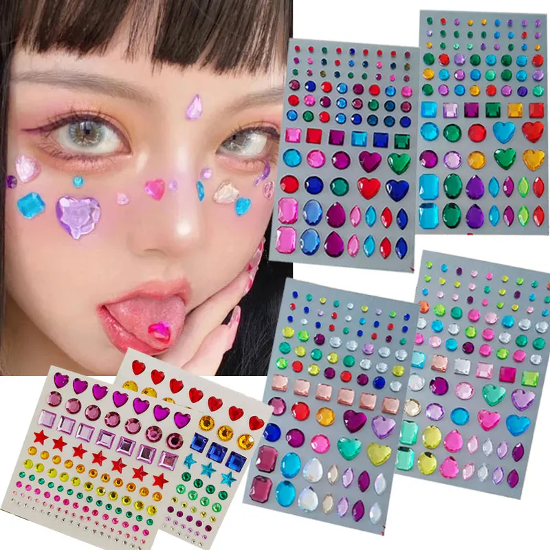 3D Diamond Face Rhinestone Sticker Party Body Makeup Scrapbooking Sticker Eyebrow Jewels Flower Heart Craft Gems Decoration