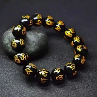 natural obsidian buddha bead bracelet for men casual supplies six character proverbs hand string for women jewelry accessories