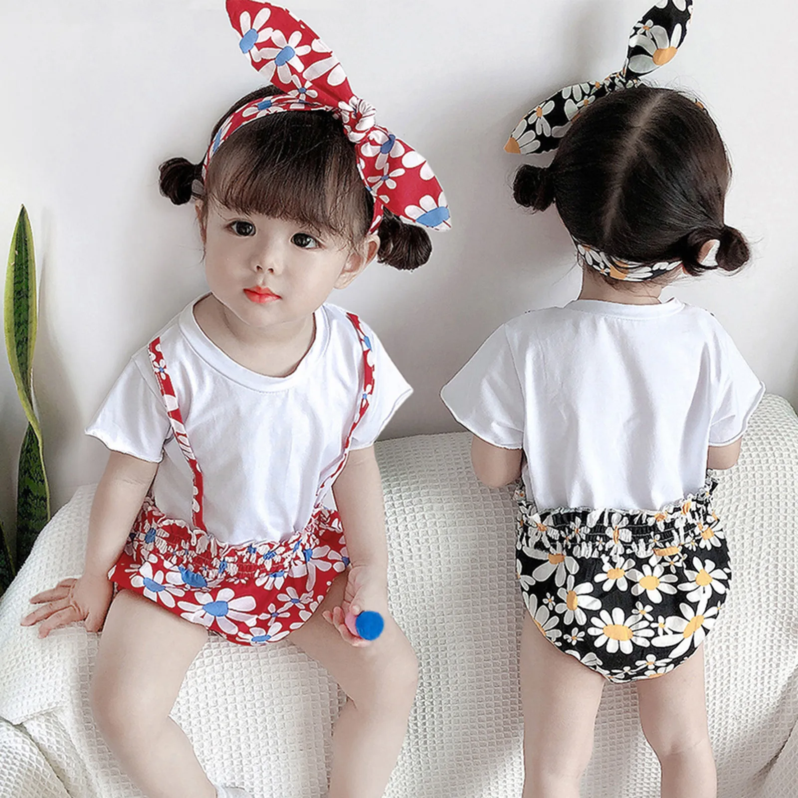 

Боди для новорожденных младенцев, комбинезон для девочек, цветочный принт, комбинезон на бретелях, модная детская одежда с коротким рукавом...