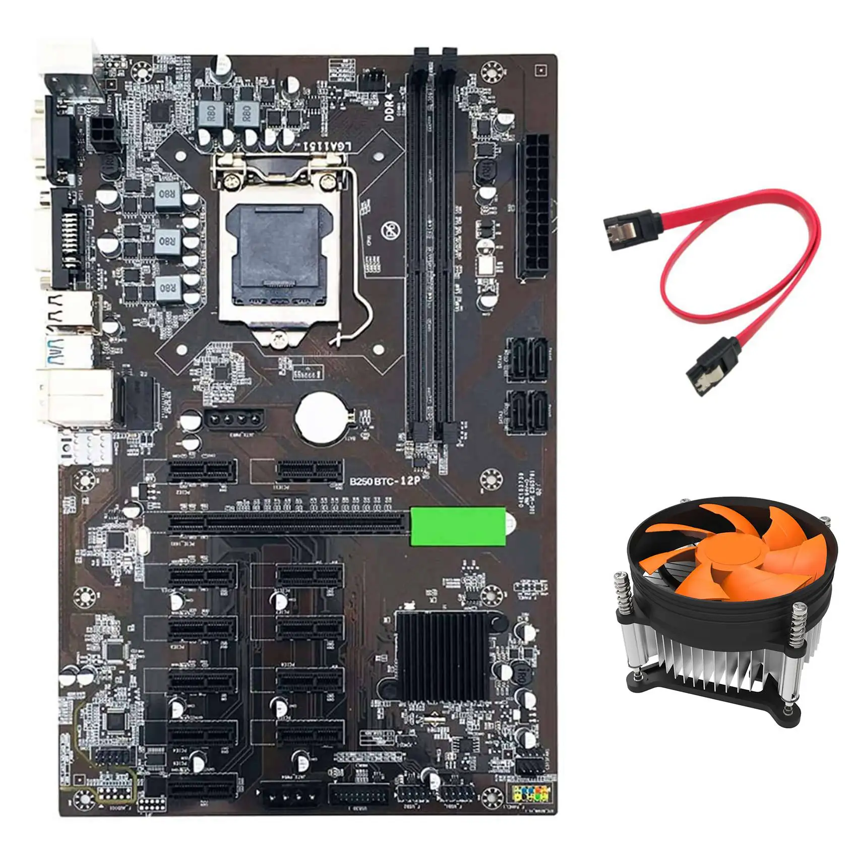 

BTC B250 Miner Motherboard with CPU Cooling Fan+SATA Cable 12XGraphics Card Slot LGA 1151 DDR4 SATA3.0 for BTC Mining