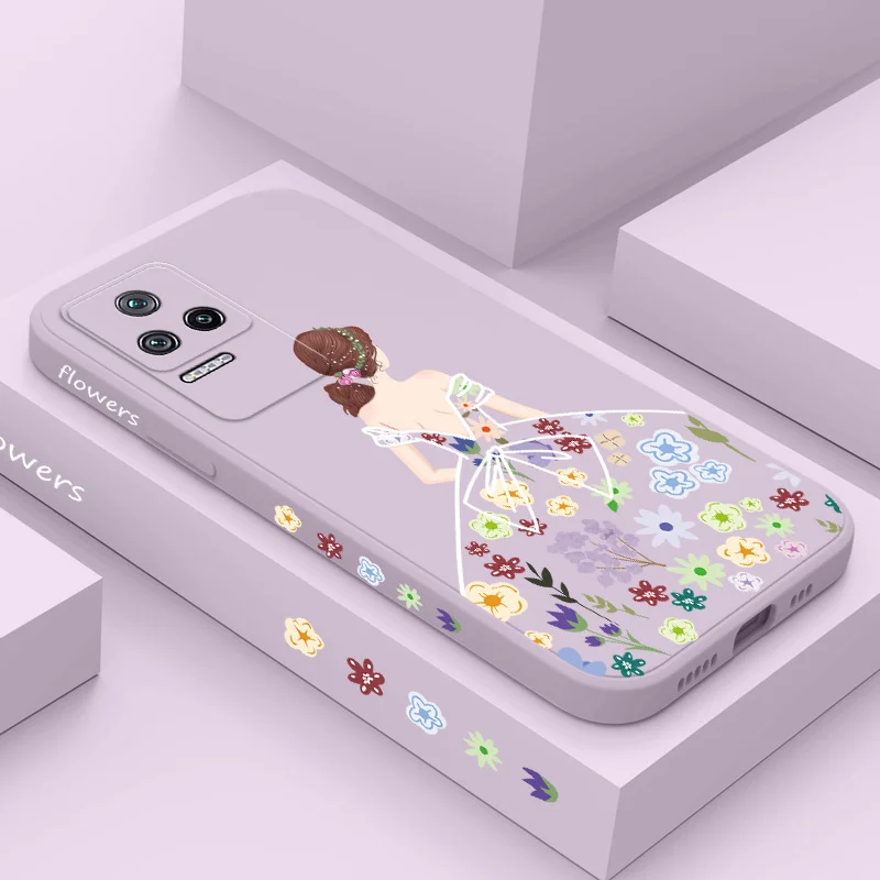 

Flower Skirt Girl Phone Case For Xiaomi Poco M5S F4 X4 M4 F3 X3 M3 F2 X2 Pro 4G 5G GT Liquid Silica Cover