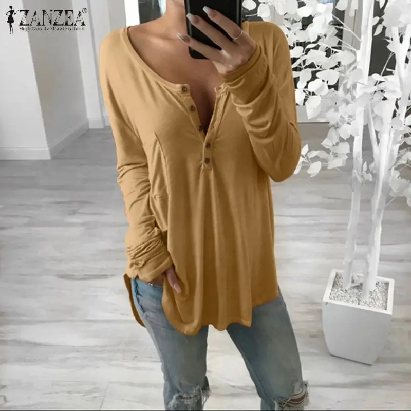 

Oversized 2022 Fahsion Spring Summer Female Blusas Chemise ZANZEA Women Bottoming Tops Tunic Casual Solid Loose Long Sleeve Tees