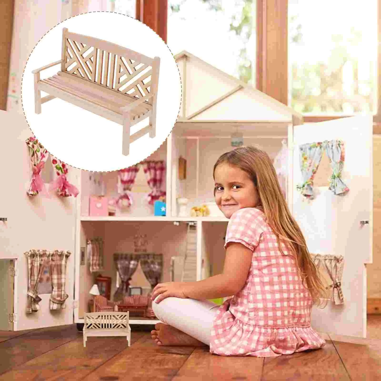 

Dollhouse Double Chair DIY Furniture Model Mini Manual Simulation Wooden Bench Adornment Scene Child Suits Boys For dolls