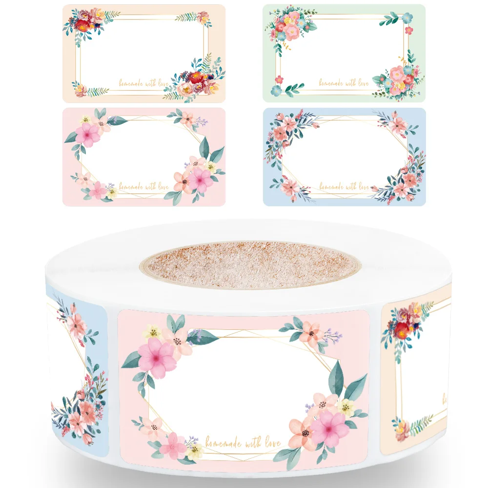 

500Pcs Pretty Flowers Name Tags Stickers Rectangle Blank To Write DIY Tags Gift Envelope Self Adhesive Seal Decorative Stickers