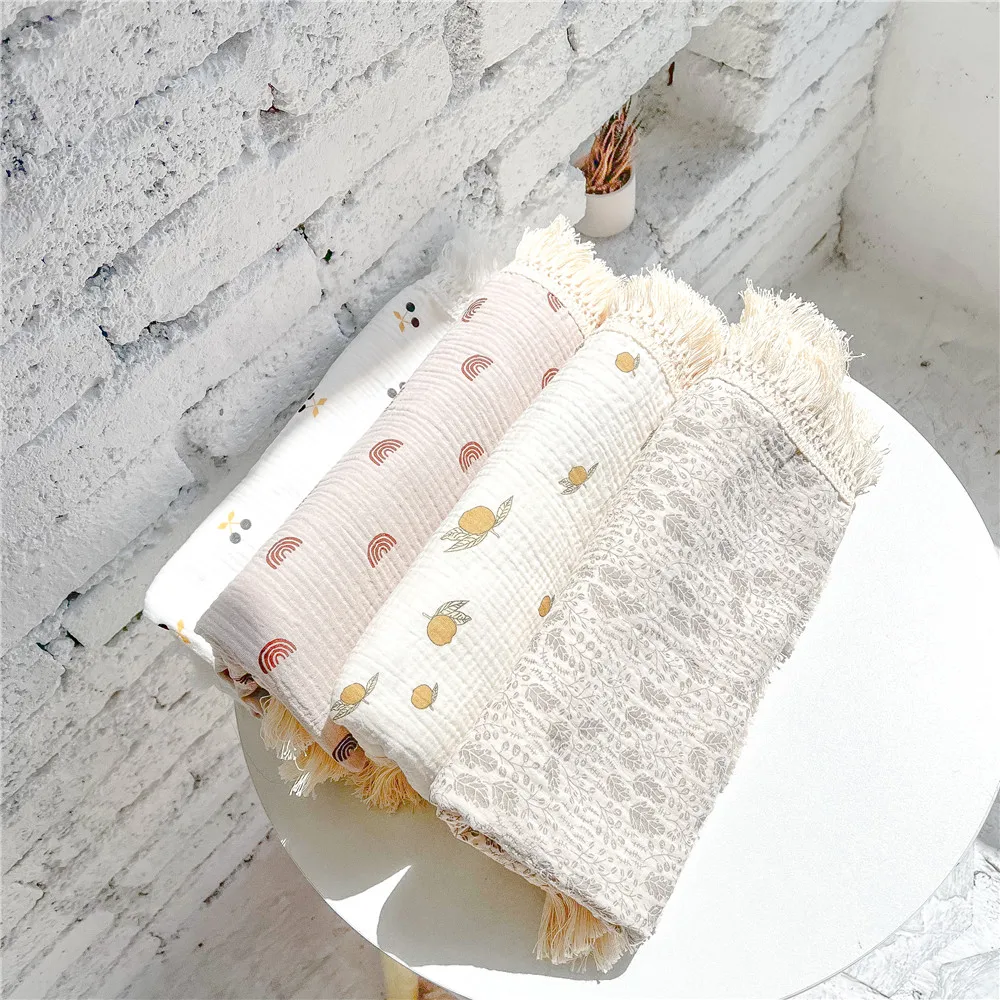 

Organic Baby Blankets Muslin Swaddle For Newborn Fringe Double Layer Cotton Summer Blanket Bed Comforter Infant Baby Stuff Bebe