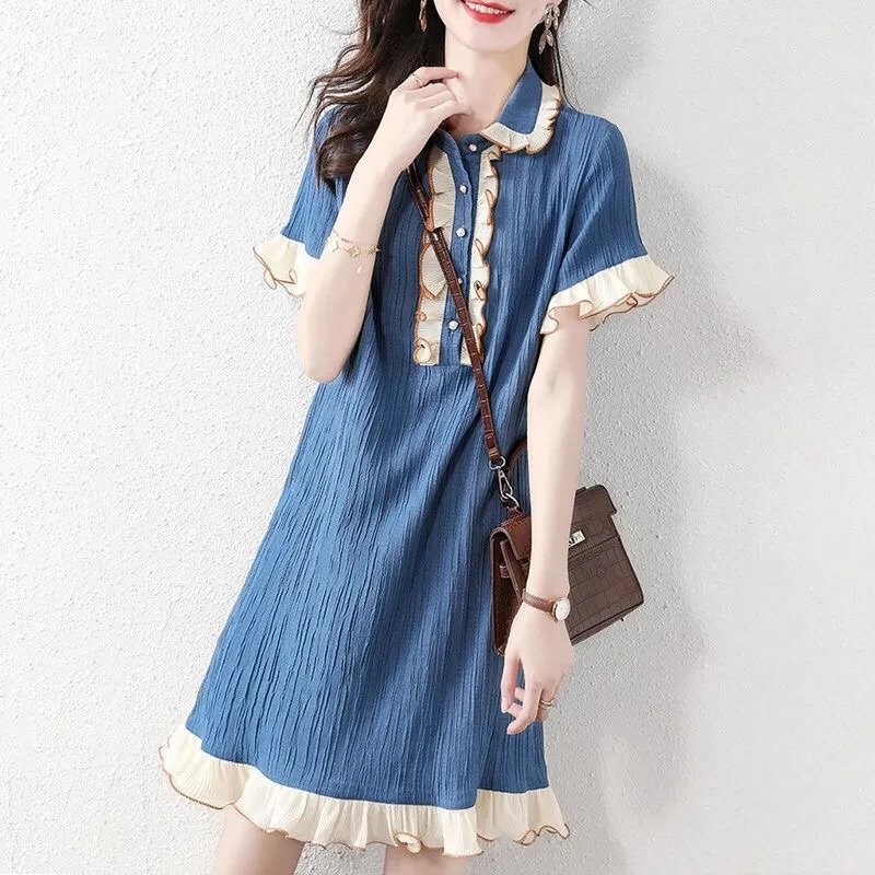 

Женское свободное платье в Корейском стиле, летняя одежда с коротким рукавом и листьями лотоса