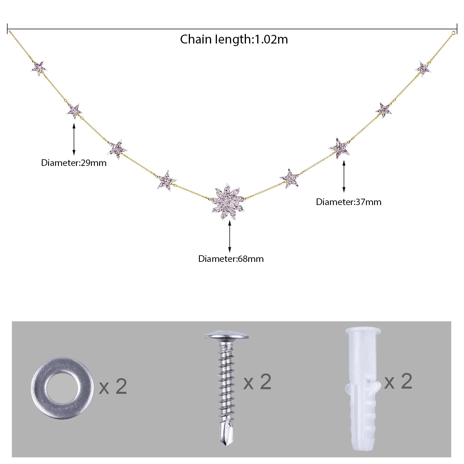 Sun Star Garland Resin Hanging Ornaments Natural Crystal Chips Mineral Gemstone Craft Golden Chain For Photo TV Wall Room Decor