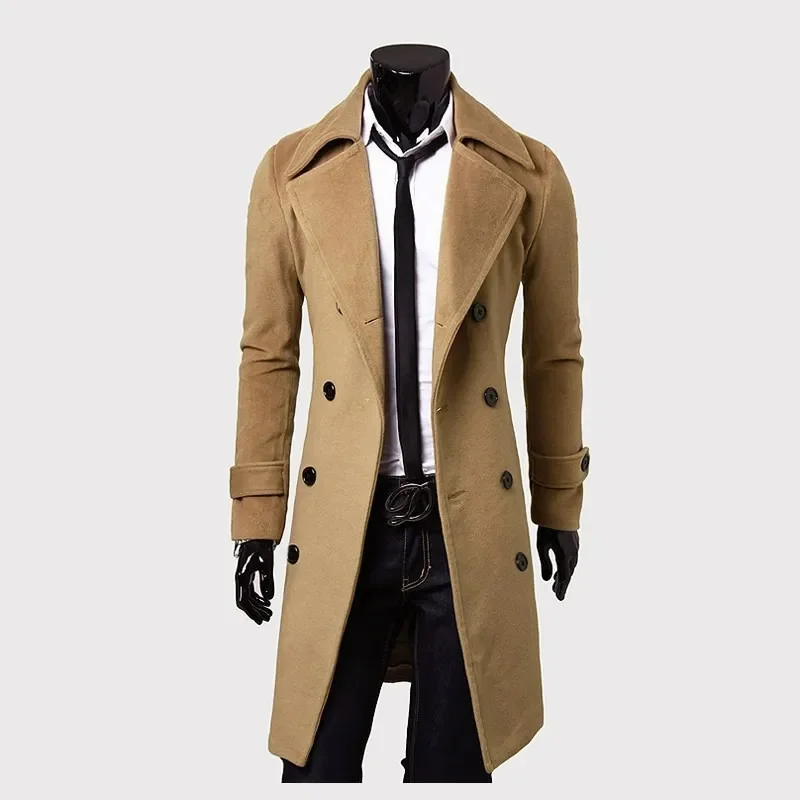 

Новое поступление, мужское зимнее теплое шерстяное пальто, двубортное модное длинное пальто, пальто, размеры 4xl