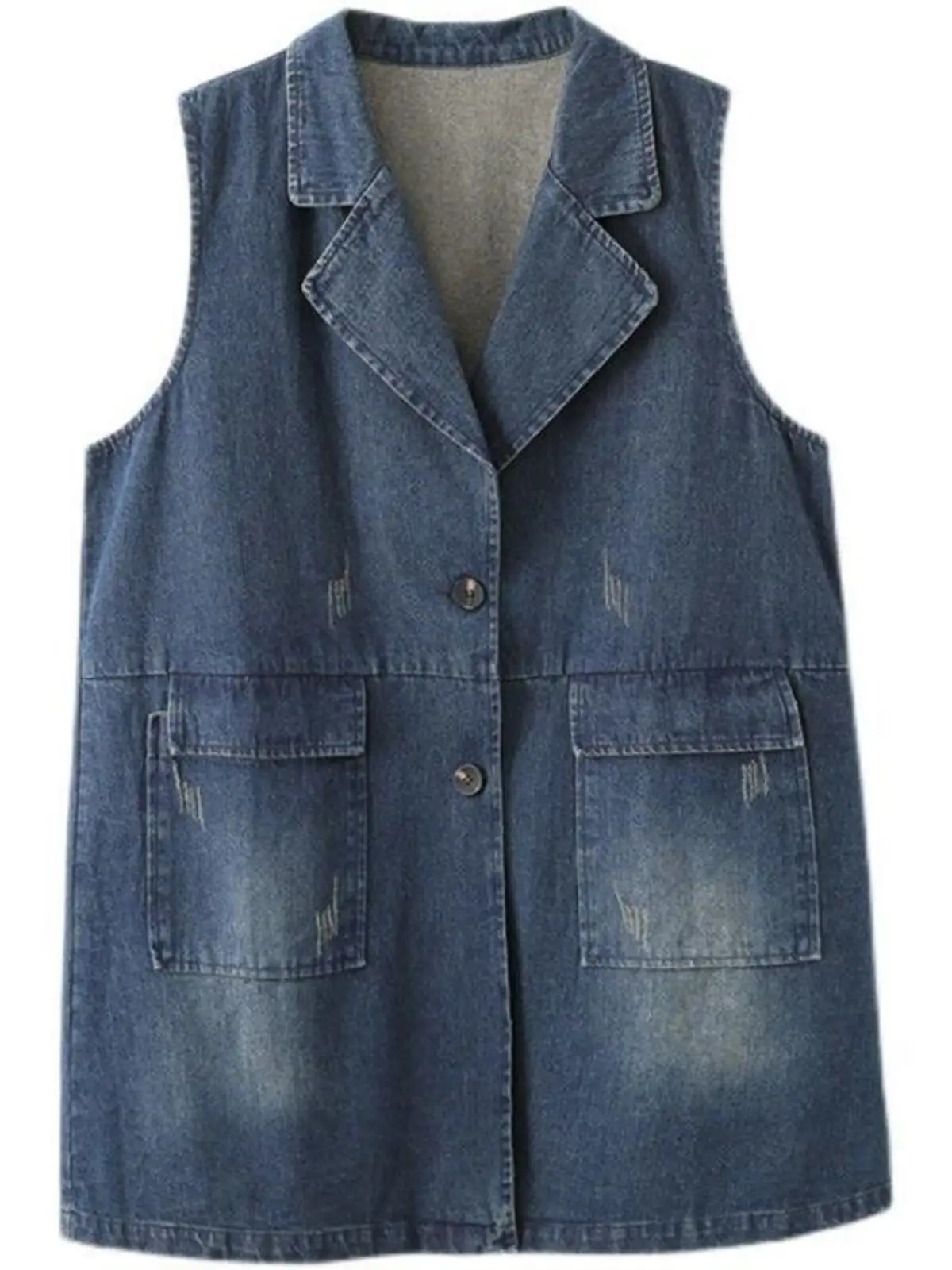 Internet Celebri Retro Mid-Length Denim Vest Outerwear Women New Loose Suit Collar Plus size Autumn Waistcoat