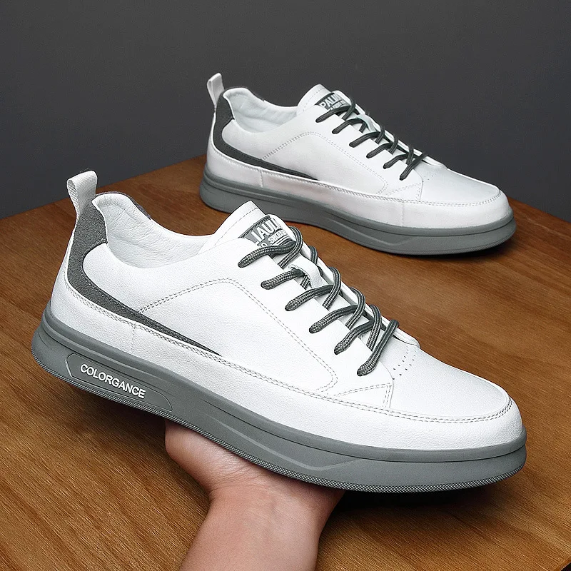 

Мужские туфли Весна-Осень 2022 кожаные дышащие повседневные тонкие кроссовки модные сотни с маленькими белыми туфлями