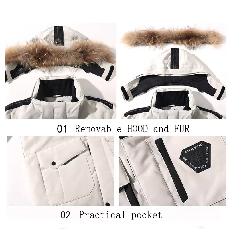 2022New Degree Winter Parkas Jacket Men White Duck Down Parkas Windbreaker Waterproof Hooded Thicken Warm Down Jackets Overcoat