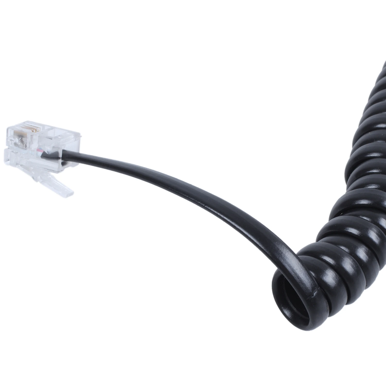 Сменная вилка RJ9 4P4C спиральная стрейчевая телефонная линия черного цвета