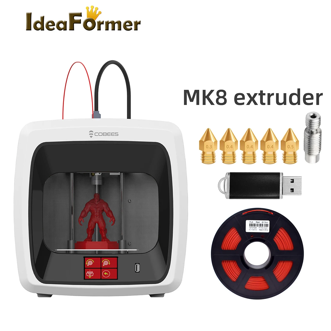 

IdeaFormer Cobees 3D Printer with Silent Motherboard, Full Assembly, Tough Screen, High Precision, H-bot Structure for Kids toy