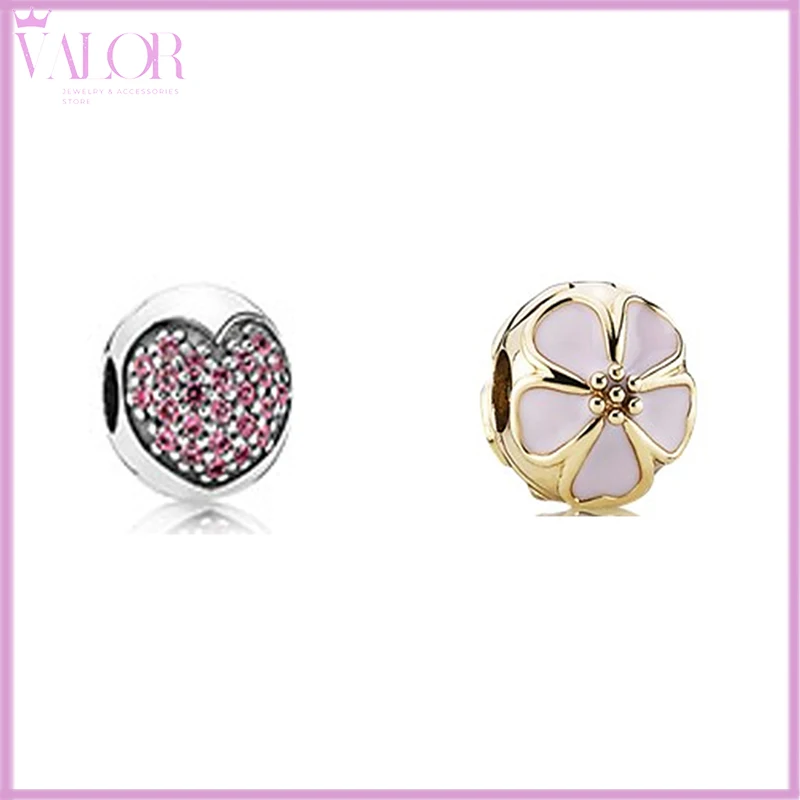 

European And American Brand New 925 Silver Love Heart Fixed Buckle Pine Beads Clip Snake Bone Chain Pendant Gift For Women