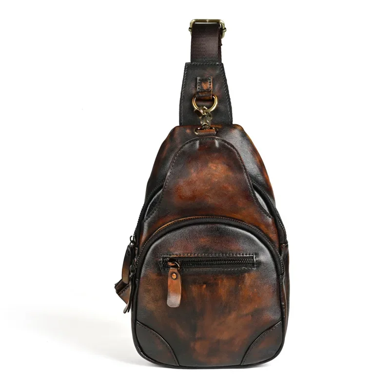 Винтажная Мужская нагрудная сумка из натуральной кожи
