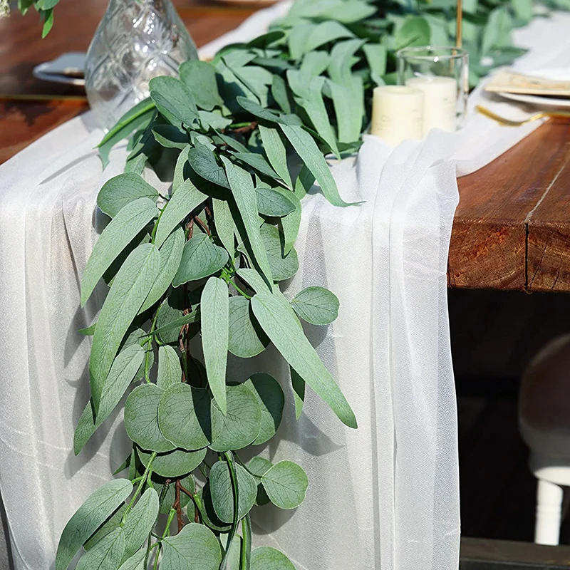 

PARTY JOY 2M Artificial Eucalyptus Garland with Willow Leaves Fake Greenery Garland Vines Leaves for Wedding Home Table Decor