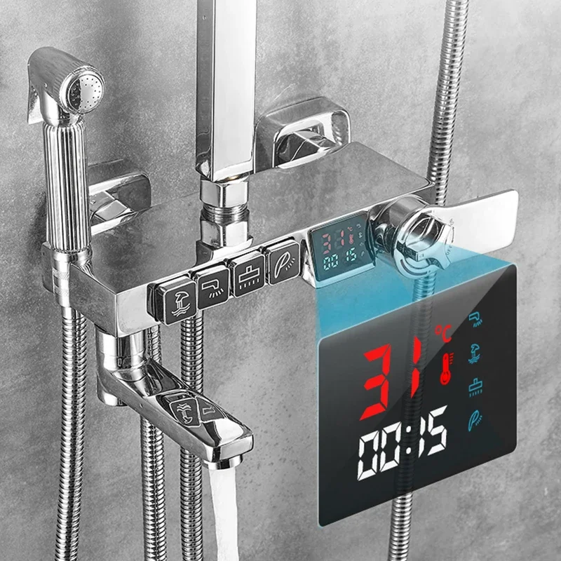 Хромированная термостатическая душевая система для обустройства дома латунные