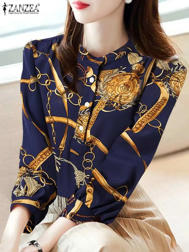 

Spring Long Sleeve Floral Printed Office Shirt ZANZEA Women Elegant Blouse Casual Party Holiday Blusas Female Work Tops Tunic