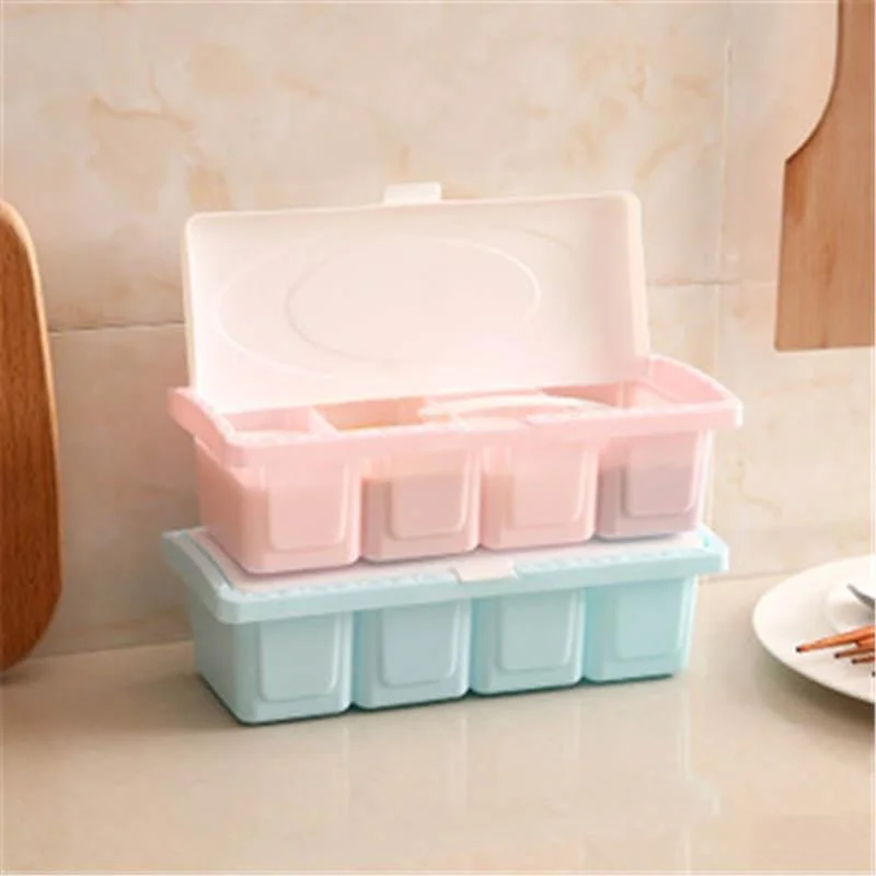 

Plastic Seasoning Box Set Kitchen Supplies Four Grid Seasoning Box Finishing Household Dustproof