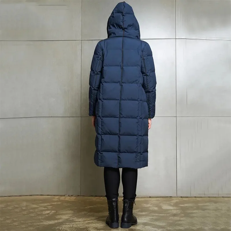 2022 Winter New White Duck Down Jacket Women's Mid-Length Hooded Parkas Fashion Contrast Color Simple Thick Warm Coat Female