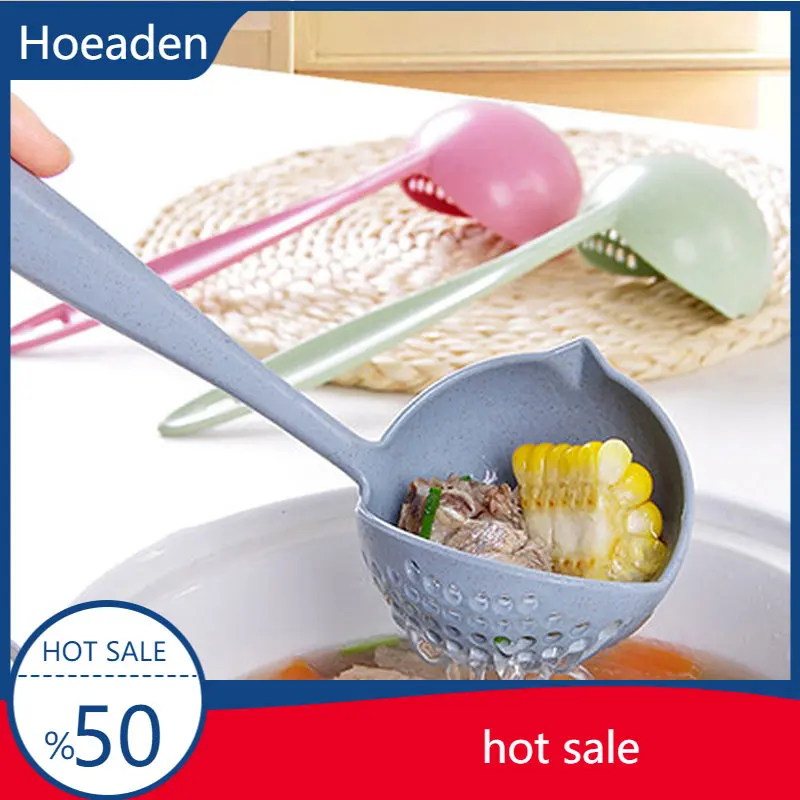 

1Pc Soup Spoon Long Handle Kitchen Strainer Solid Color Cooking Colander