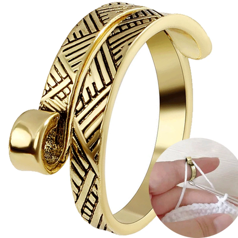 

Knitting Helper Tools Adjustable Crochet Thread Loop Knitting Ring Finger Wear Thimble Yarn Spring Guide Needle Sewing Accessory