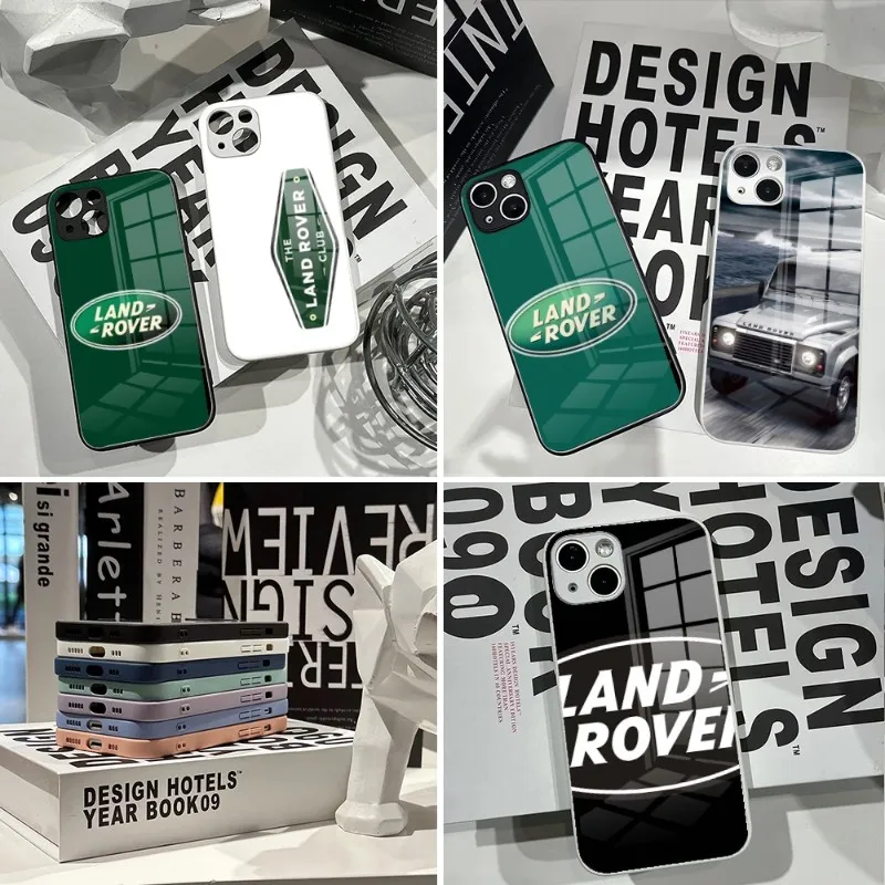 

Автомобильный чехол для телефона Land Rover 2023 для IPhone 14Pro 13 11 12 XR XS MAX 7/8 X Plus 13 черно-белые стеклянные Чехлы для пар