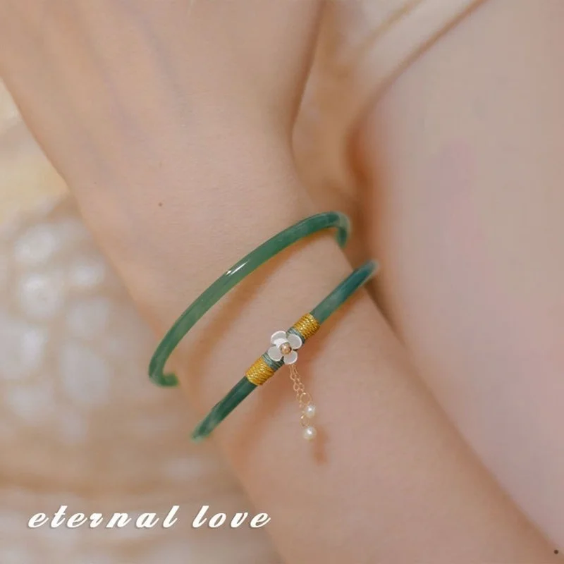 

CHAWEI Minimalism Flower Girls Women Bangles Charm Chinese Style Antique Bracelet Sweet Glass Bracelet Wedding Jewelry