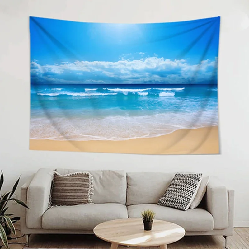 Оптом 3D красивый закат гобелен большой волны пляж синее море настенные гобелены
