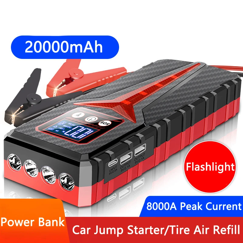 20000mAh 12V Car Jump Starter Power Bank for iPhone 13 12 Samsung Portable Starting Device For Diesel Petrol Car Battery Booster
