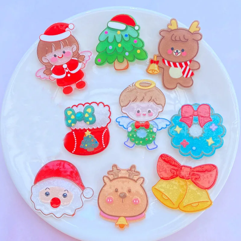 

10 шт. новые милые Блестящие Мини Рождественские серии с плоской задней поверхностью из акриловой искусственной кожи Ювелирные изделия ручн...