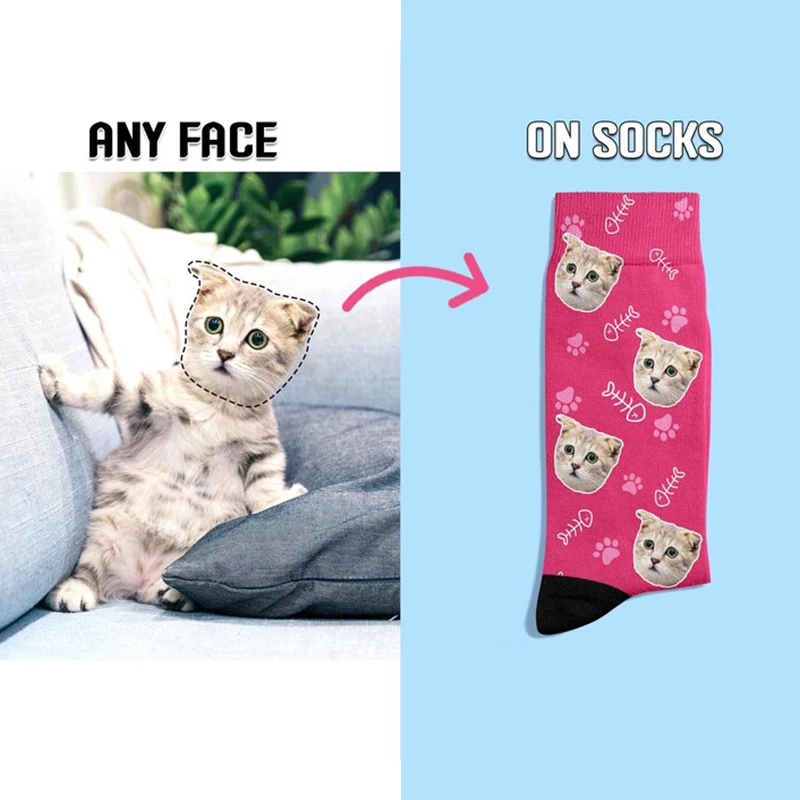 Custom Print Your Photo Pet Face Socks Personalized Socks Logo Fashion Funny Cotton DIY Design Birthday Valentine's Novelty Sock