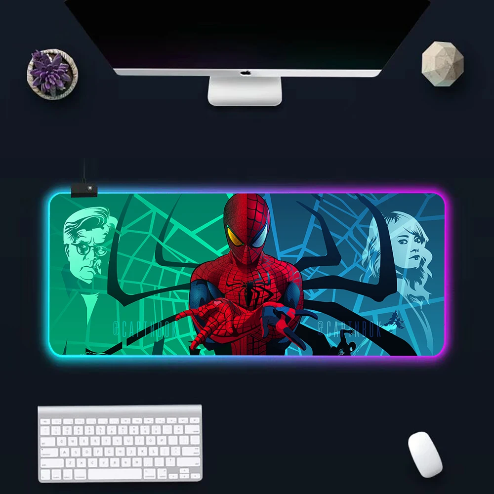 Игровой RGB коврик для мыши и клавиатуры Marvel Человек-паук со светодиодной