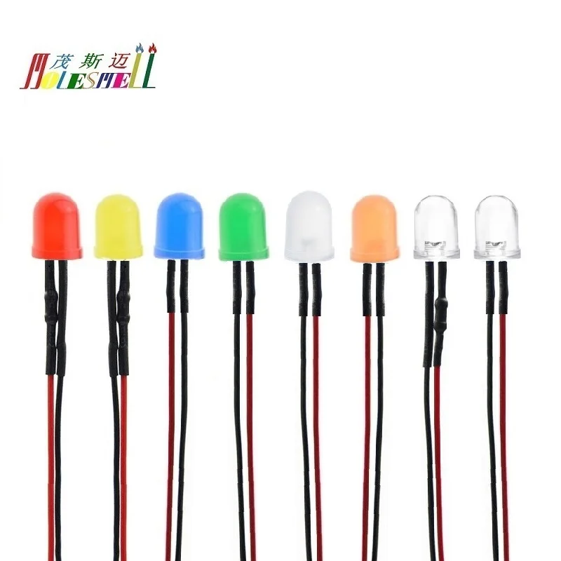 10pcs 8mm 3V DC Round Top Diffused/Water Clear LED Set Pre-Wired Red Yellow Blue Green White Orange Purple Pink Warm White RGB