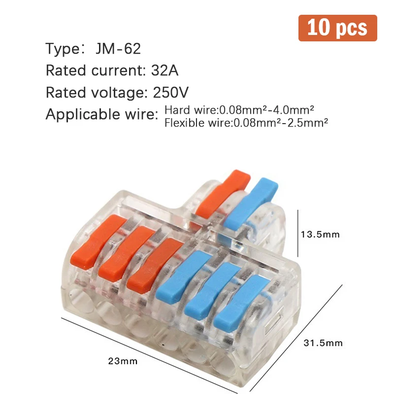 

1/5/10 шт. 250 В/4 кВ, быстрые кабельные разъемы, универсальный компактный проводник, пружинный соединитель проводки, нажимная Клеммная колодка