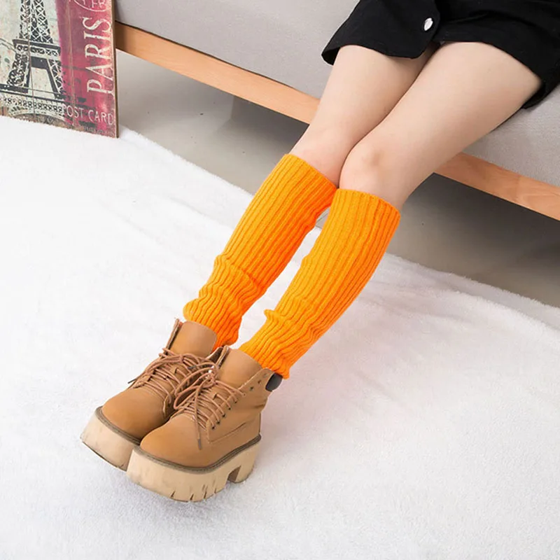 

New Winter Warm Leg Warmers Women Casual Long Knitted Leg Warmer Kneepad Fluorescence Color Soft Plush Tube Socks Girls 10 Color