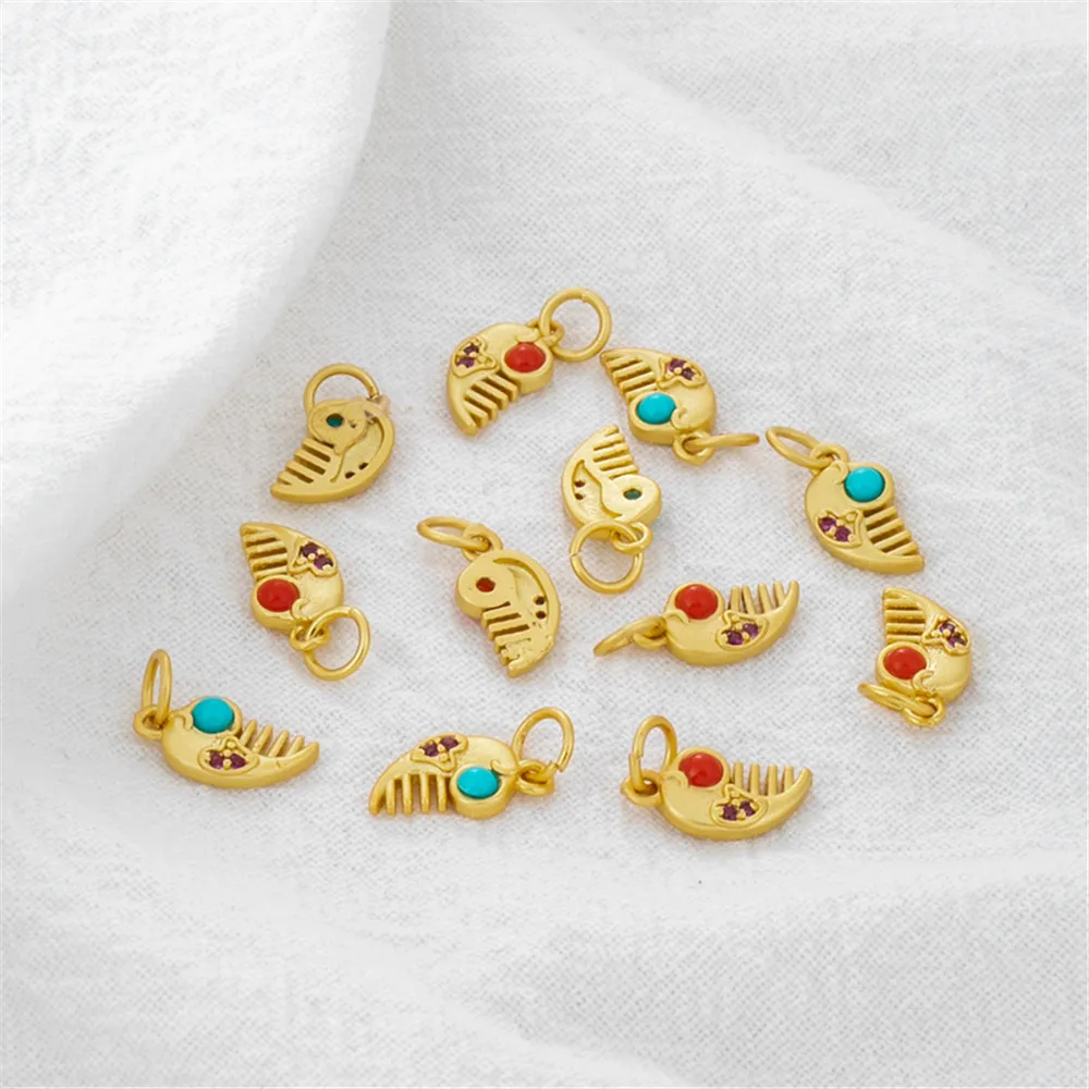 

18k dumb gold bag gold preservation color ancient method gold 6*12mm inset zircon comb Pendant accessories diy pendant